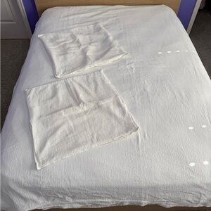 White West Elm Crinkle Cotton Queen Bedspread with Matching Euro Pillow Shams